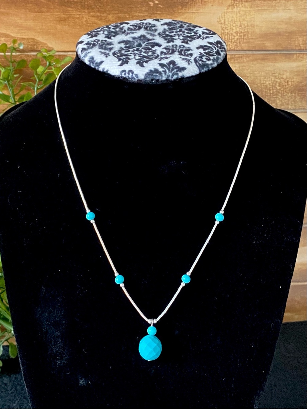 N4 Turquoise liquid sterling silver beaded necklace | Size 16”